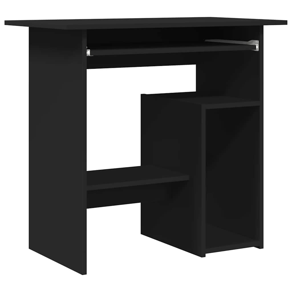 vidaXL Compact Computer Desk with Open Shelf and Keyboard Tray - Space-Saving Home/Office Workstation - Modern Design, Engineered Wood - Black