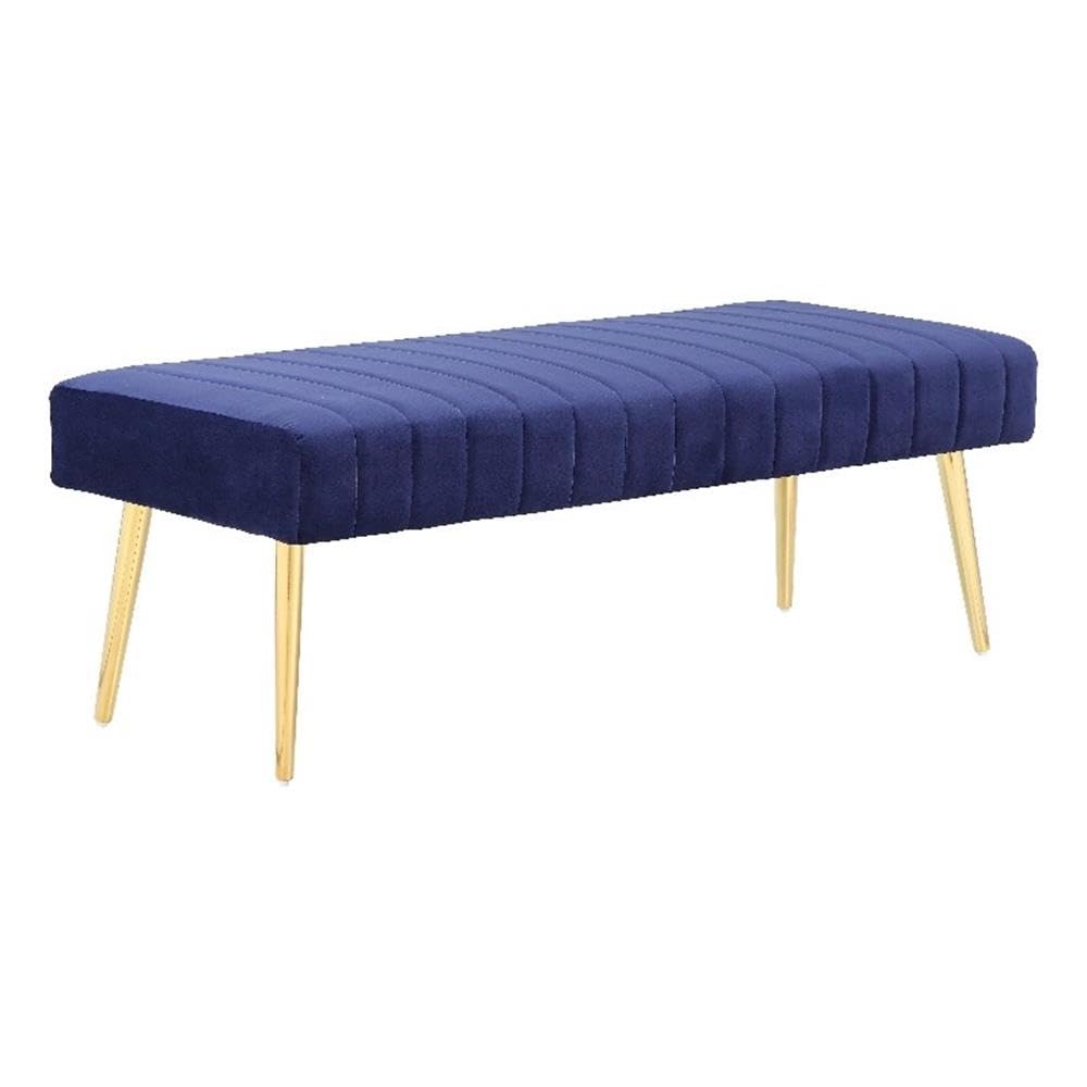 Pangea Home Gold Hilda 17" Modern Velvet Upholstered Bench In Navy