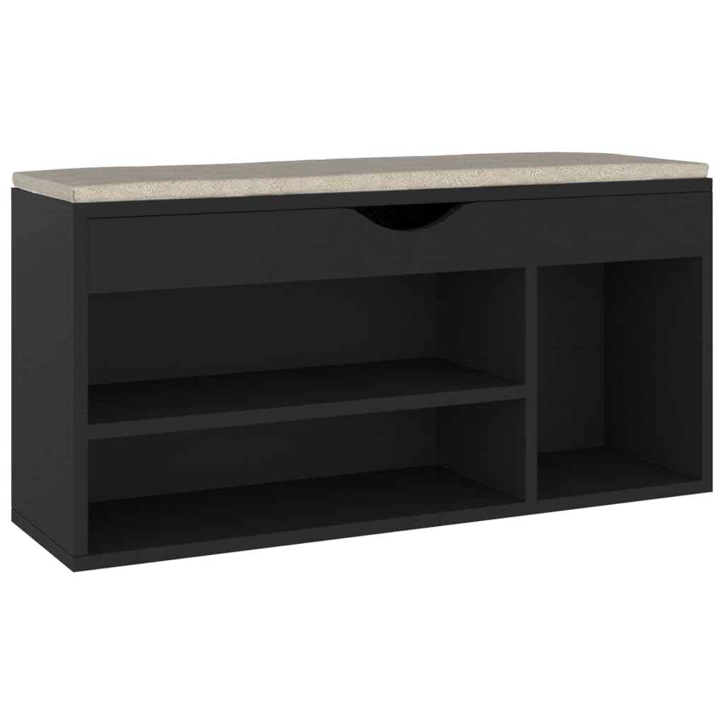 vidaXL Cushioned Shoe Bench - Black Engineered Wood Shoe Organizer - Modern Style Footwear Storage Cabinet - 40.9&quot;x11.8&quot;x19.3&quot; Dimensions