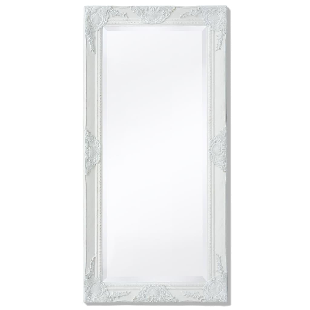 vidaXL White Wall Mirror with Baroque Designed Frame - Large Size, Beveled Edge for Bathroom, Dressing Room & Hallway, Comes Ready-to-Mount