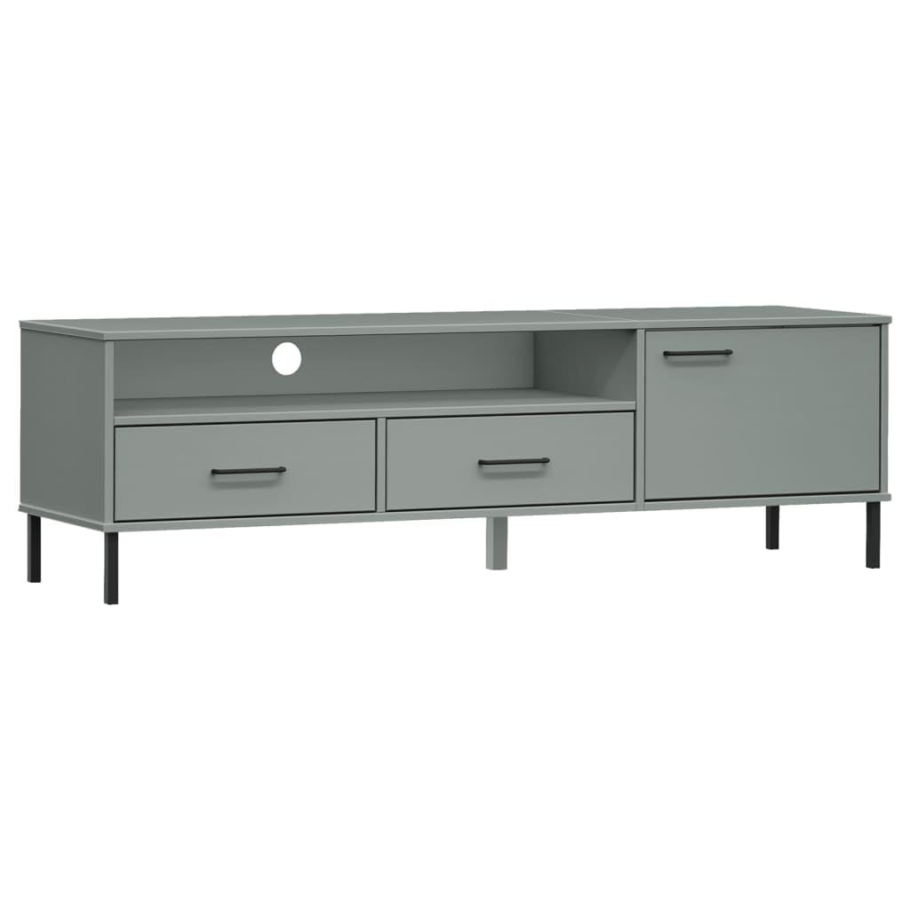 vidaXL Solid Wood Pine TV Stand with Metal Legs - Spacious Storage, Easy Assembly, Industrial Design Gray Finish