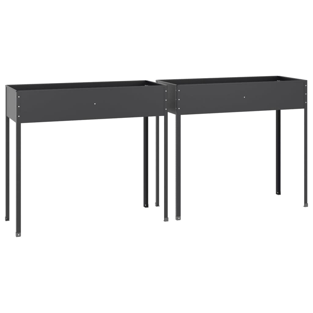 vidaXL Galvanized Steel Garden Planters Anthracite - Handy Outdoor Raised Bed for Plants, Herbs & Flowers, Decorative Stand for 