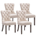 Kcc Velvet Dining Chairs Set Of 4, Upholstered High-End Tufted Dining Room Chair With Nailhead Back Ring Pull Trim Solid Wood Legs, Nikki Collection Modern Style For Kitchen, Beige