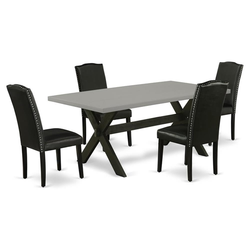 East West Furniture X697En169-5 5 Piece Kitchen Table & Chairs Set Includes A Rectangle Dining Room Table With X-Legs And 4 Black Faux Leather Parsons Dining Chairs, 40X72 Inch, Multi-Color