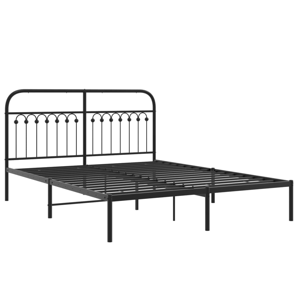vidaXL Metal Bed Frame with Headboard - Black Steel, Double/Full Size, 59.1&quot; x 78.7&quot;, Extra Storage Space, Sturdy and Durable, Ideal for Bedrooms