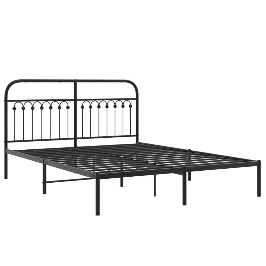 vidaXL Metal Bed Frame with Headboard - Black Steel, Double/Full Size, 59.1&quot; x 78.7&quot;, Extra Storage Space, Sturdy and Durable, Ideal for Bedrooms