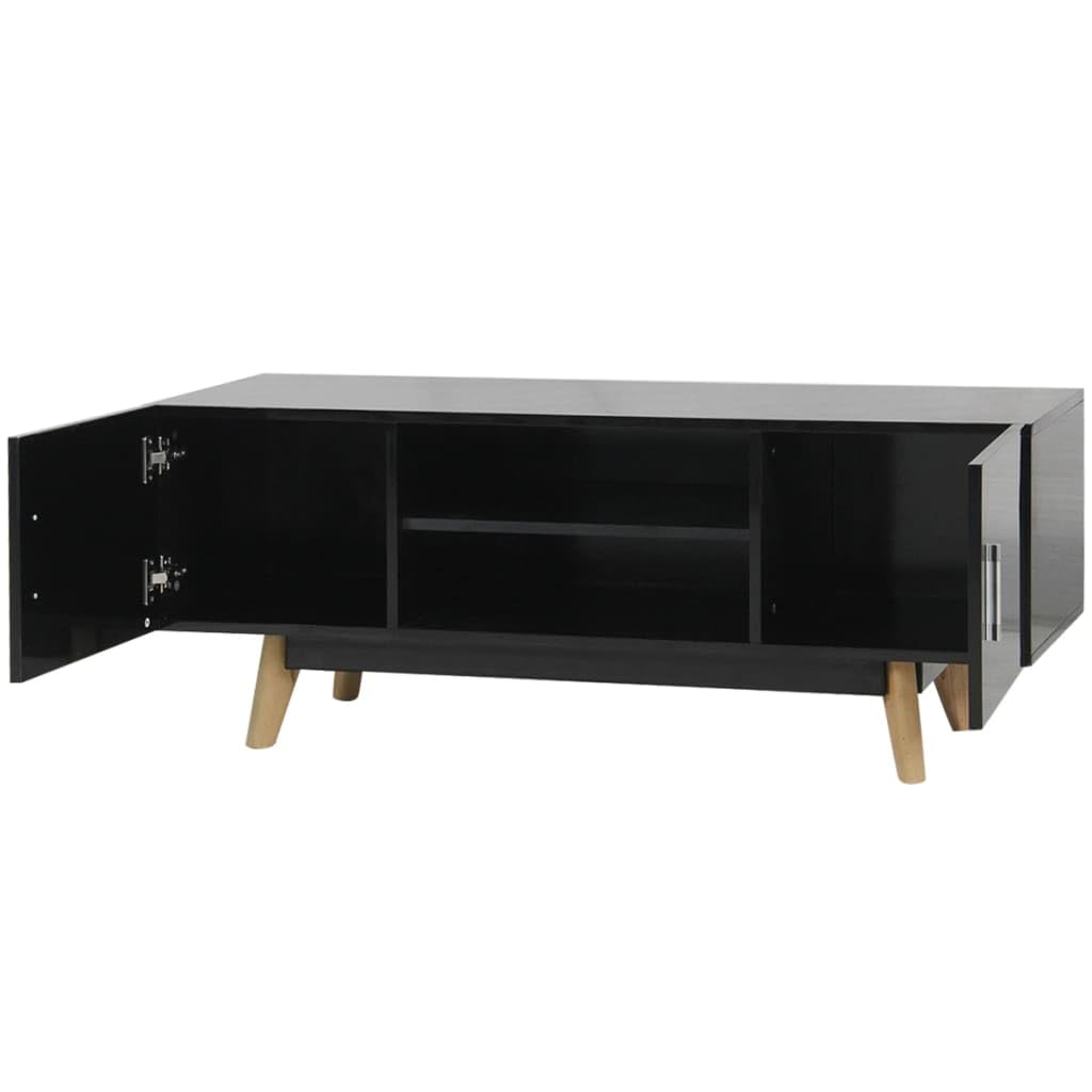 vidaXL Scandinavian Style TV Stand/Media Console - High Gloss Black Finish - MDF, Steel, and Beechwood - 47.2&quot;x15.7&quot;x18.1&quot;