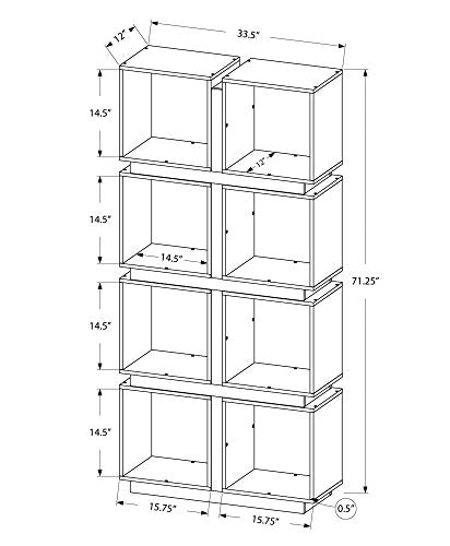 Monarch Specialties White/Grey Hollow-Core Bookcase, 71-Inch