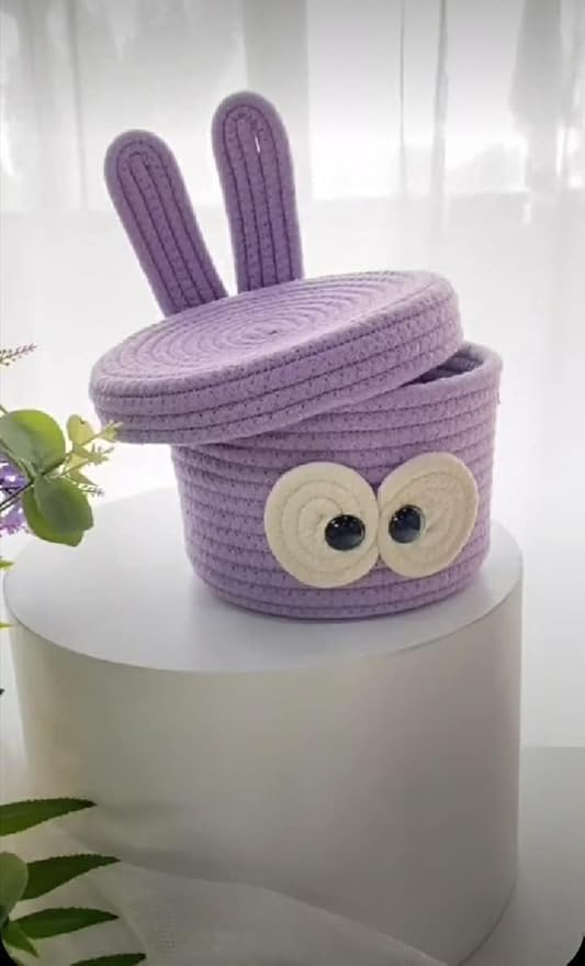 AN Enterprises MultiPurpose Cute Bunny Basket with Lid Storage Baskets For Living room,Bathroom & Kitchen Organiser box vanity 