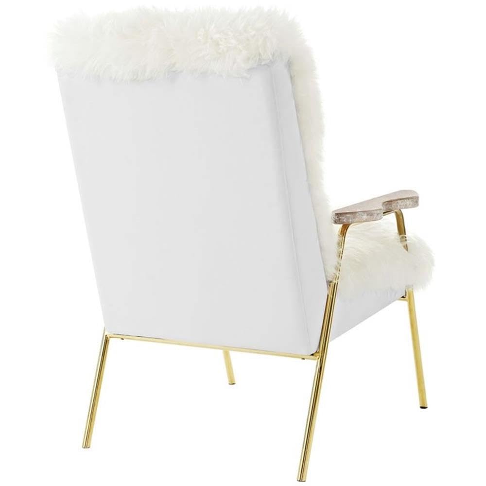 Modway Sprint Luxurious Sheepskin Wool Accent Lounge Arm Chair In Brown White