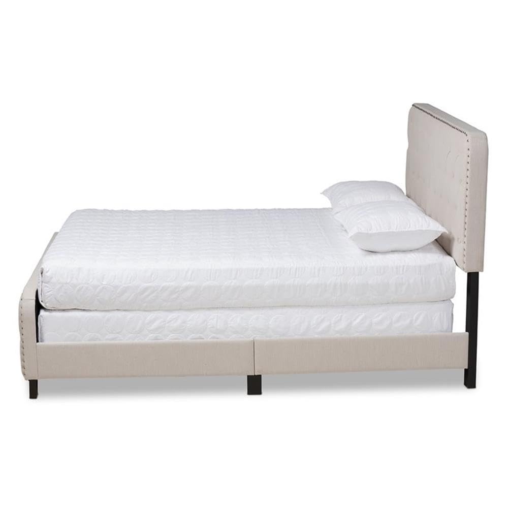 Baxton Studio Annalisa Modern Transitional Beige Fabric Upholstered Button Tufted Queen Size Panel Bed
