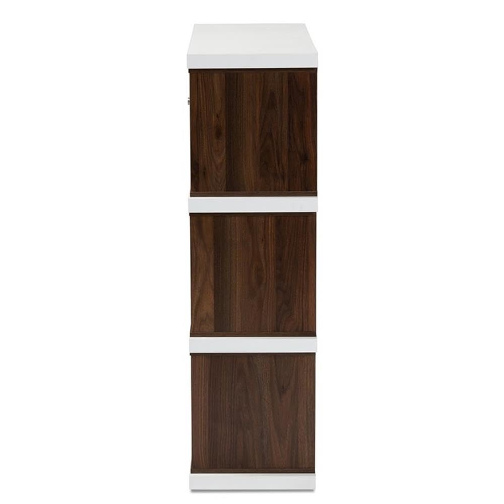 Baxton Studio Rune Two-Tone White and Walnut Finished 2-Drawer Bookcase