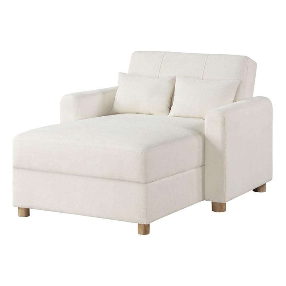 Lilola Home Thomas 42.5" W White Fabric Convertible Sleeper Chaise Lounge Chair with Storage