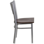 Flash Furniture HERCULES Series Silver Slat Back Metal Restaurant Chair - Walnut Wood Seat