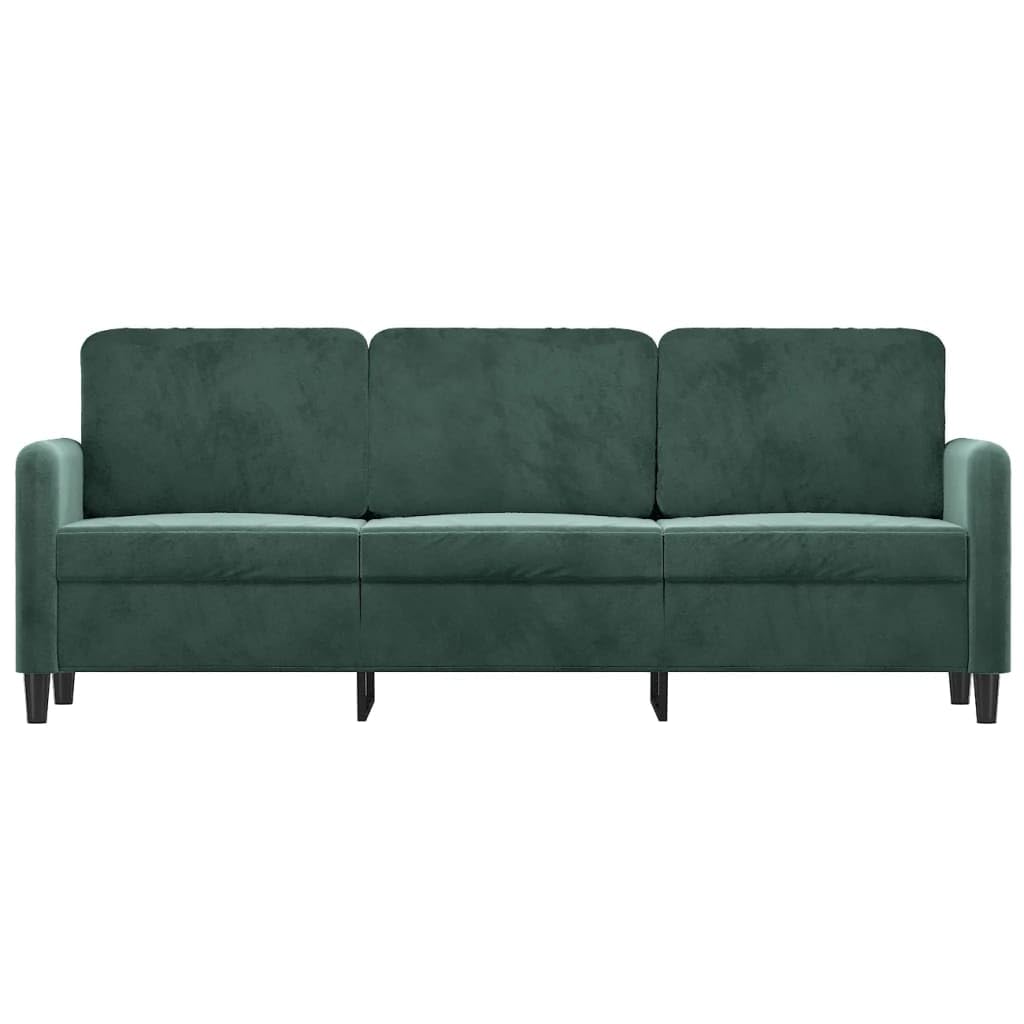 vidaXL Modern Dark Green 3-Seater Sofa, Velvet Ultra Soft Upholstered Couch, Sturdy Metal Frame, Deep Seating and Plush Cushions - Fits Living Room, Lounge Area, Office