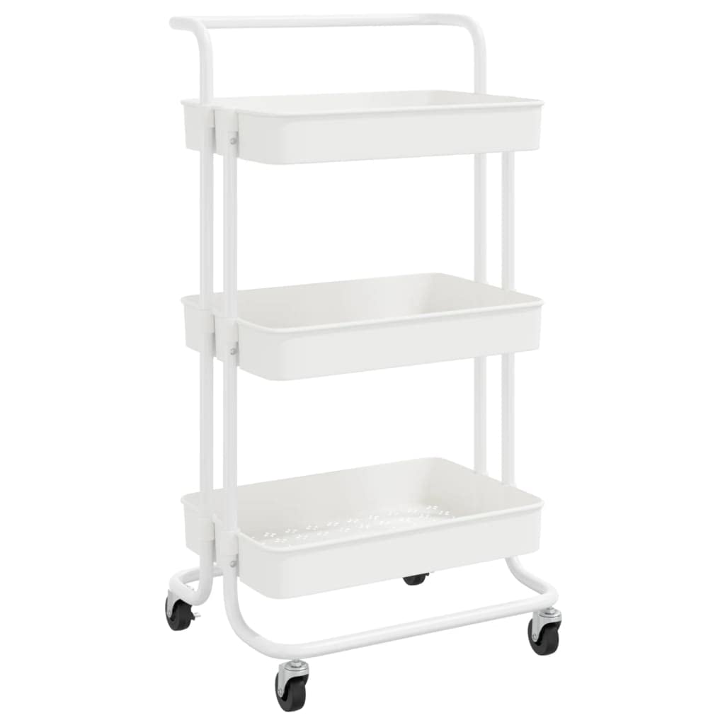 vidaXL 3-Tier Kitchen Trolley in White - Mobile Organizer with Handle, Iron and ABS Construction for Kitchen, Office, and More