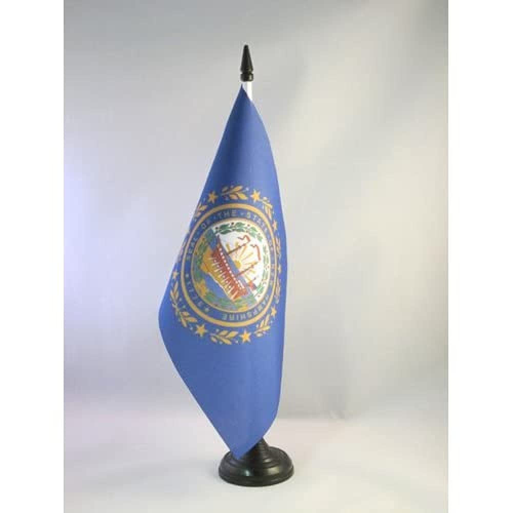 New Hampshire Table Flag 5' X 8' - Us State Of New Hampshire Desk Flag 21 X 14 Cm - Black Plastic Stick And Base - Az Flag