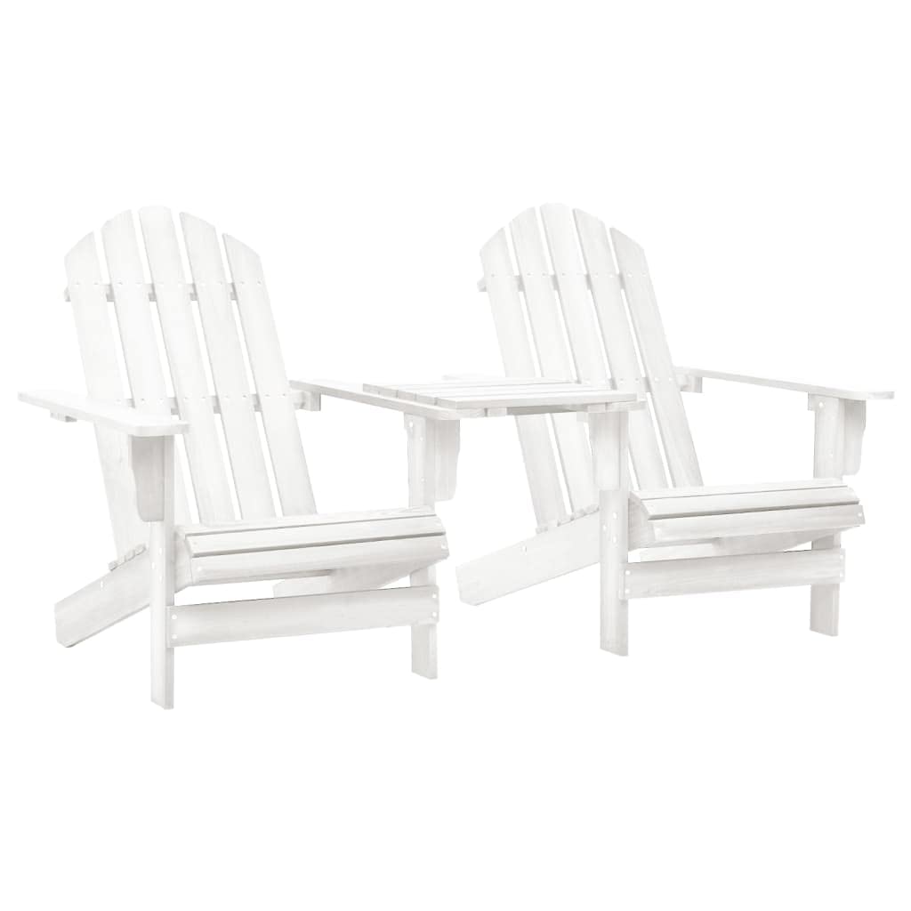 Vidaxl Patio Adirondack Chair Set With Tea Table - Solid Fir Wood Construction - Ergonomic Design - Weather Resistant - White - Ideal For Garden Or Patio