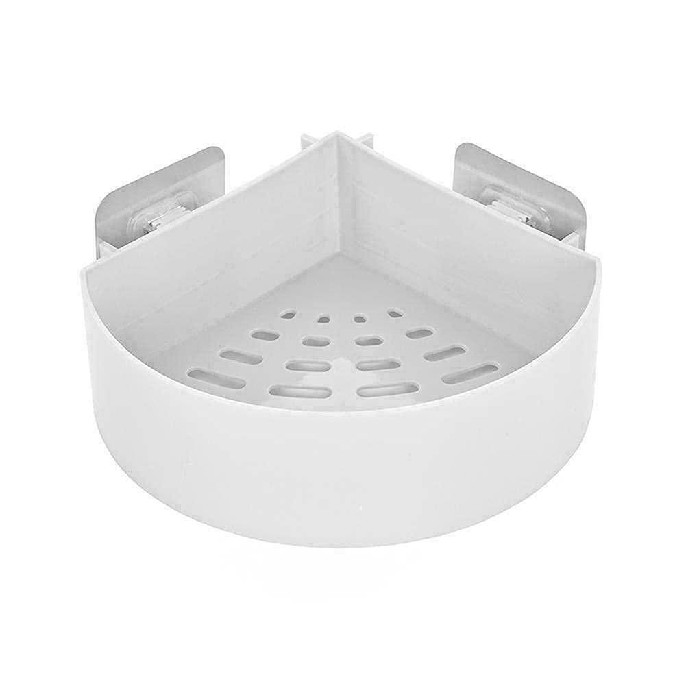 Calibor 2Tier Corner Shelf, Wall Mounted Storage Organiser, Magic Sticker, Matte Plastic, For Kitchen And Bathroom