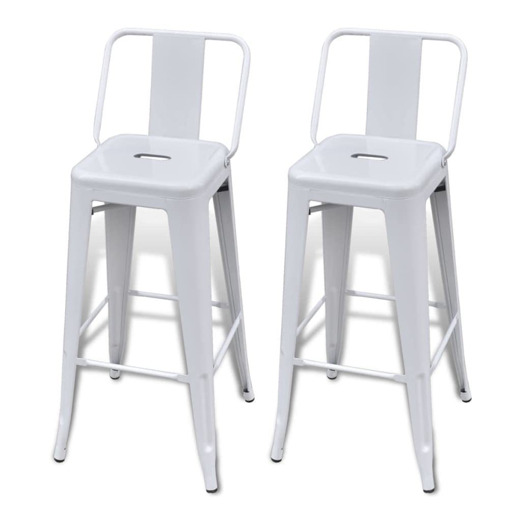 vidaXL Set of 2 White Steel Bar stools, Sturdy Structure, Minimalistic Design, Modern Scandinavian Farmhouse Style, Bar Stool with Footrest