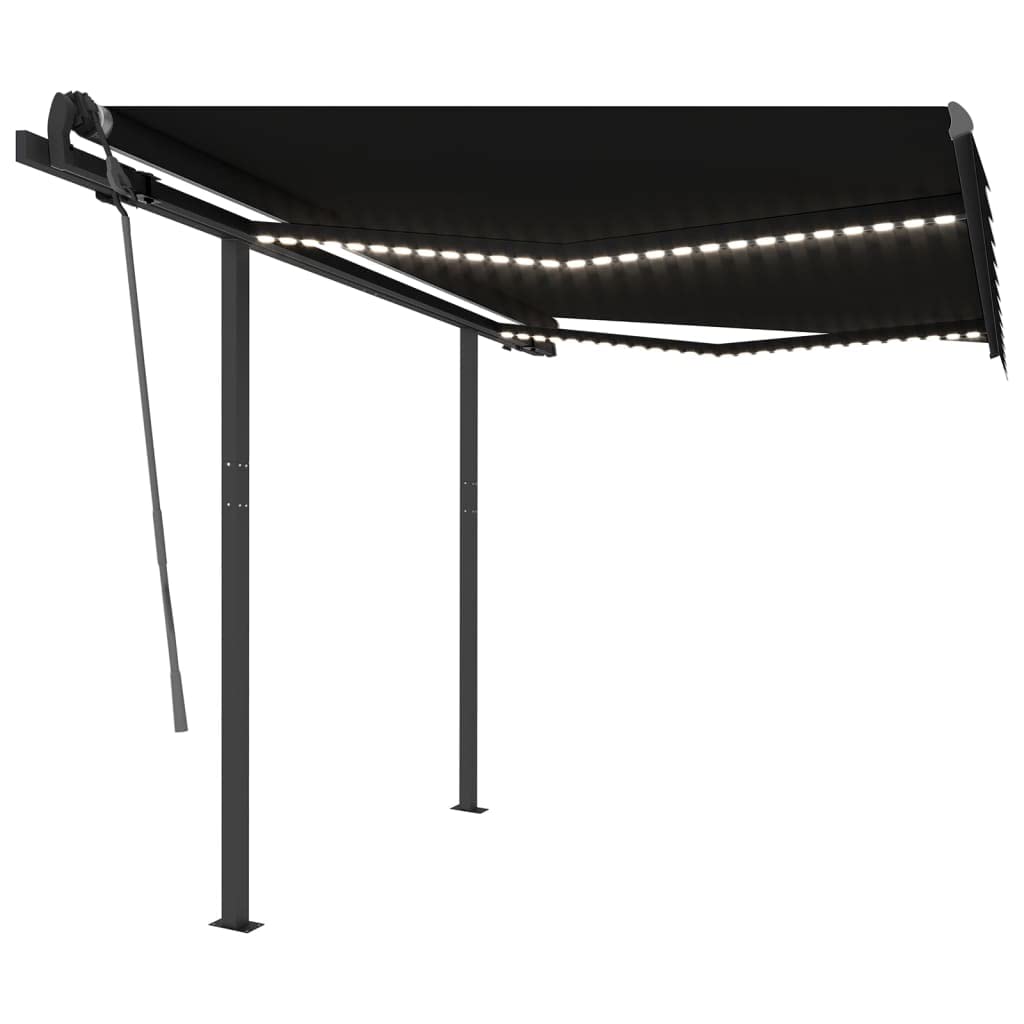 vidaXL Manual Patio Awning with LED Lights 9.8'x8.2' Anthracite - Retractable Outdoor Canopy with Adjustable Angle and Height, Water-Resistant, UV-Resistant, Rust-Resistant Aluminium Frame