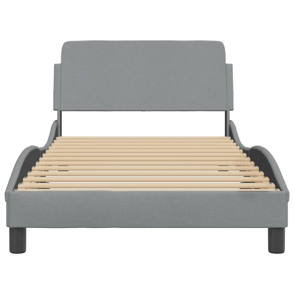 vidaXL Elegant Single Bed Frame- Fabric, Light Gray 39.4&quot;x74.8&quot;, Supportive Legs, Plywood Slats, Stylish Headboard