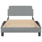 vidaXL Elegant Single Bed Frame- Fabric, Light Gray 39.4"x74.8", Supportive Legs, Plywood Slats, Stylish Headboard