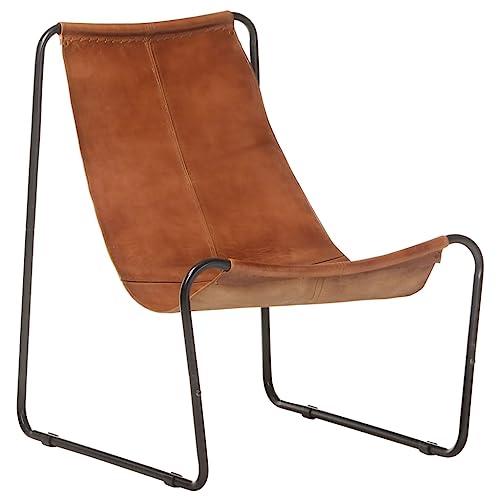 vidaXL Brown Relaxing Chair - Vintage-Style, Comfortable Seating with Real Leather and a Powder Coated Iron Frame for Maximum Durability.