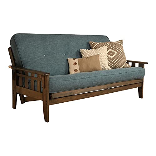 Kodiak Furniture Tucson Frame with Linen Fabric Mattress in Blue/Rustic Walnut