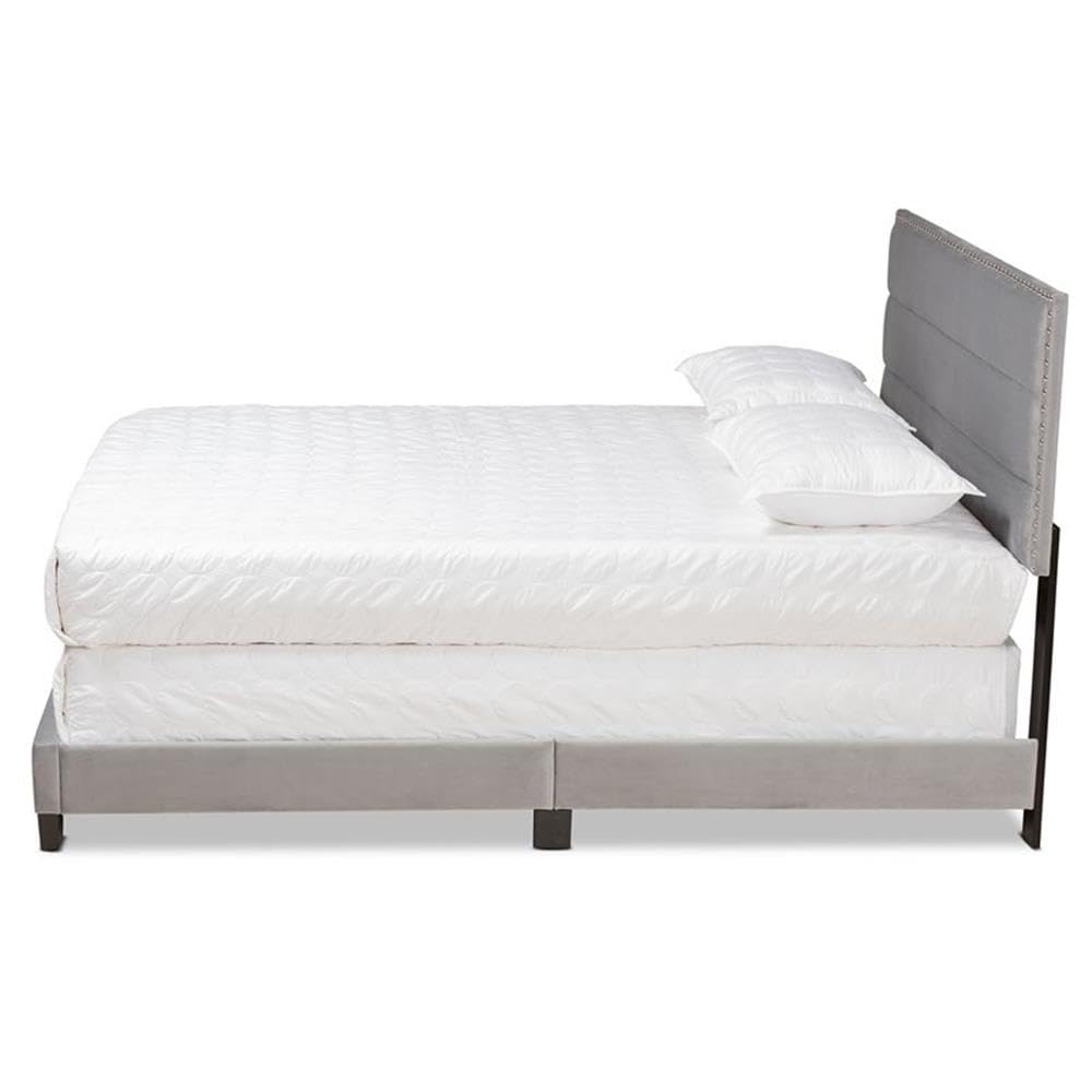 Baxton Studio Tamira Modern and Contemporary Glam Grey Velvet Fabric Upholstered Full Size Panel Bed