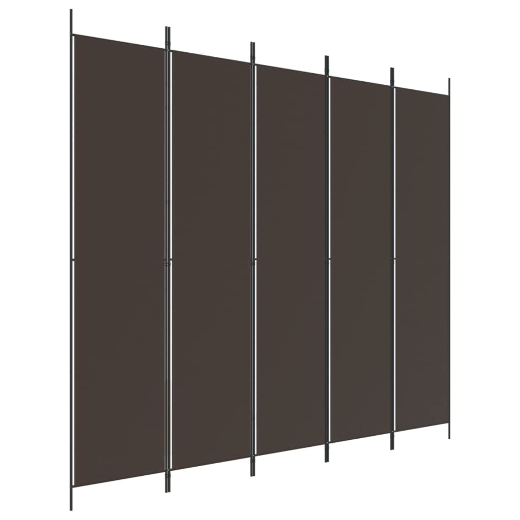 vidaXL 5-Panel Room Divider Brown 98.4''x86.6'', 100% Polyester Fabric, Iron Frame, Foldable, Versatile Use, Easy Storage, Breat