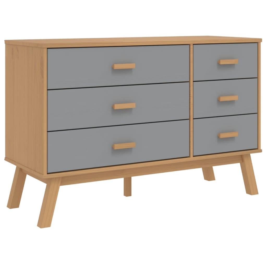 vidaXL Drawer Cabinet Storage Sideboard - Gray/Brown Solid Pine Wood - 28.9&quot; H x 43.7&quot; W x 16.5&quot; D - 6 Drawers - Scandi-Style - Hallway, Living Room, Bedroom