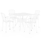 vidaXL White Patio Bistro Set, Cast Aluminum, Weather-Resistant, Elegant Outdoor Furniture, Includes 4 Chairs, Coffee Table with Umbrella Hole, Assembly Required