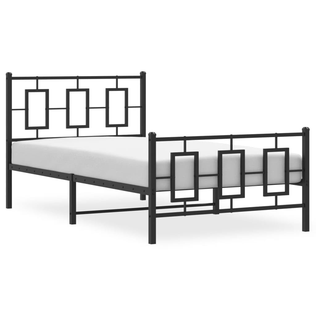 vidaXL Metal Single Bed Frame - Black Steel with Headboard/Footboard, Metal Slats, Bedroom Furniture, 39.4&quot;x78.7&quot; Compatibility