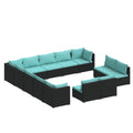 vidaXL 13 Piece Patio Lounge Set – Outdoor Furniture Set with Comfortable Water-Resistant Cushions – Durable Poly Rattan and Powder-Coated Steel – Modern Black and Water Blue Design