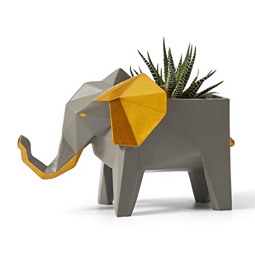 Haucoze Succulent Planter Elephant Statue Decor Animal Gifts Modern Sculpture Figurine Geometric Crafts Arts Polyresin Flower Po