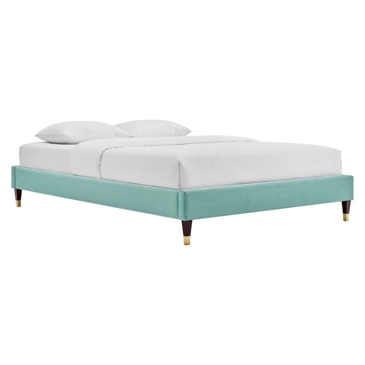 Modway Harlow Queen Performance Velvet Platform Bed Frame in Mint Green