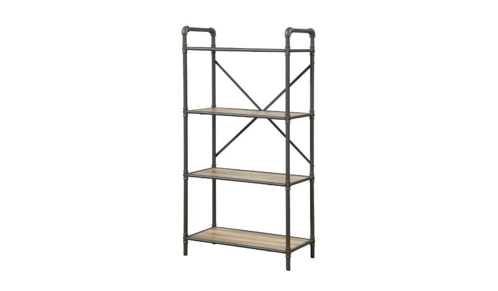 HomeRoots 486318 49 in. Metal Four Tier Etagere Bookcase Gray & Brown