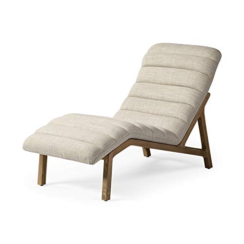 HomeRoots 54&quot; Cream and Wood Brown Linen Tufted Lounge Chair