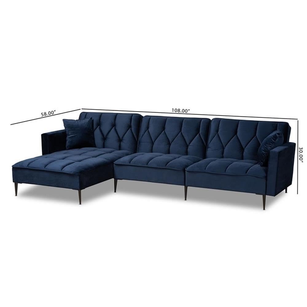 Baxton Studio Galena Blue Sectional Sofa with Left Facing Chaise
