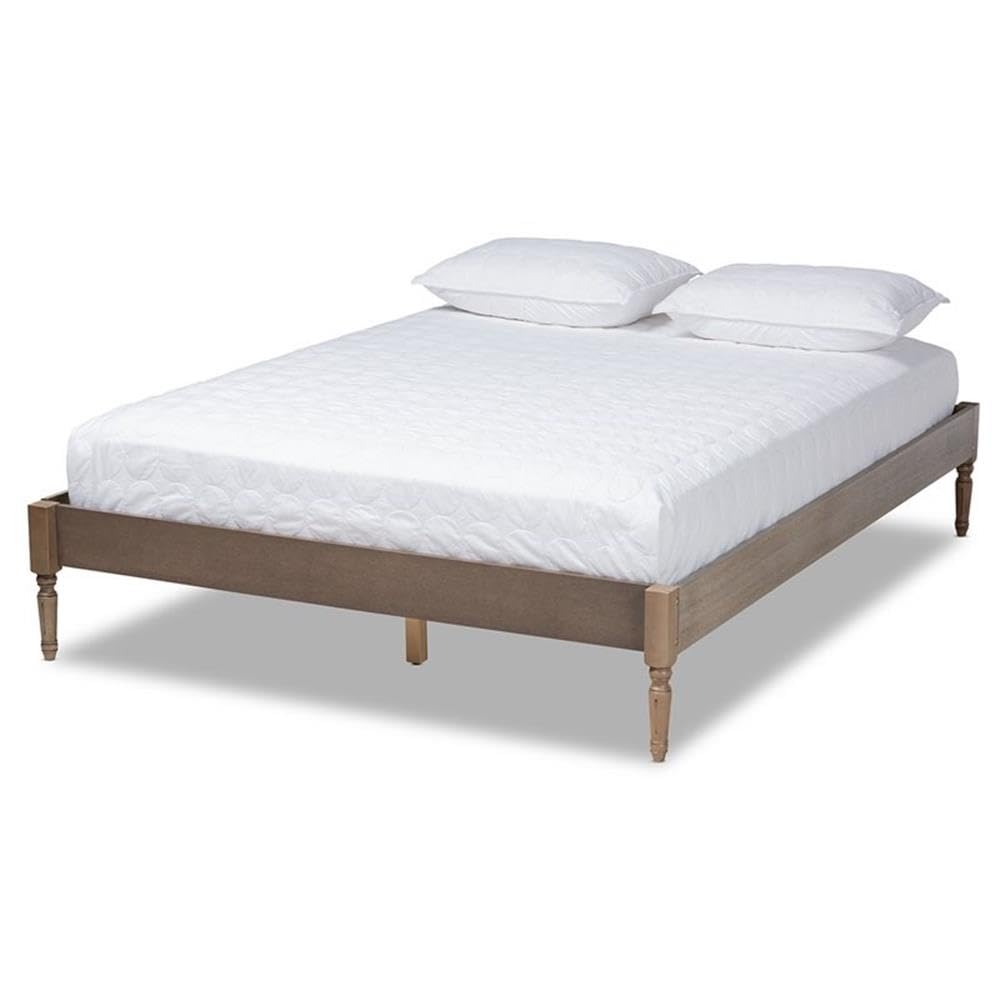 Baxton Studio Colette French Bohemian Weathered Grey Oak Finished Wood Full Size Platform Bed Frame