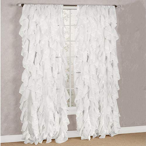 Diamondhome Decorative Sheer Vertical Ruffle Waterfall Window Treatment Curtain Drape Set (White, 2 Panel 50' X 84')