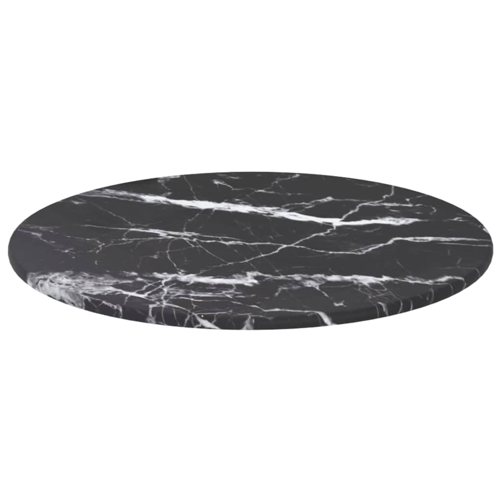 vidaXL Black Marble Design Table Top, Ø 11.8&quot;x0.3&quot;, Tempered Glass, Ideal for Multiple Table Types