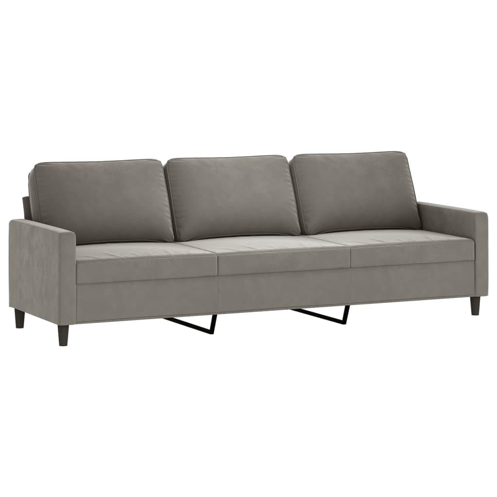 Vidaxl Modern 3-Seater Sofa In Light Gray Velvet Fabric - 82.7&quot; Wide, Sturdy Metal Frame, Comfortable Padded Seats And Back Pillows