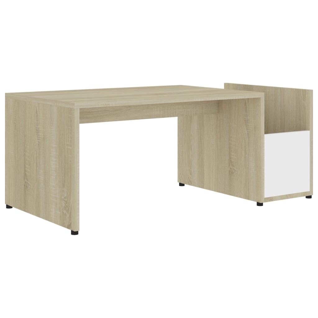 Aisifx Coffee Table White and Sonoma Oak 35.4x17.7x13.8 Chipboard