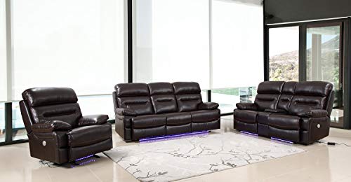 HomeRoots Leather 210' X 120' X 123' Brown Power Reclining Sofa Set