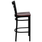 Flash Furniture HERCULES Series Black Window Back Metal Restaurant Barstool - Mahogany Wood Seat