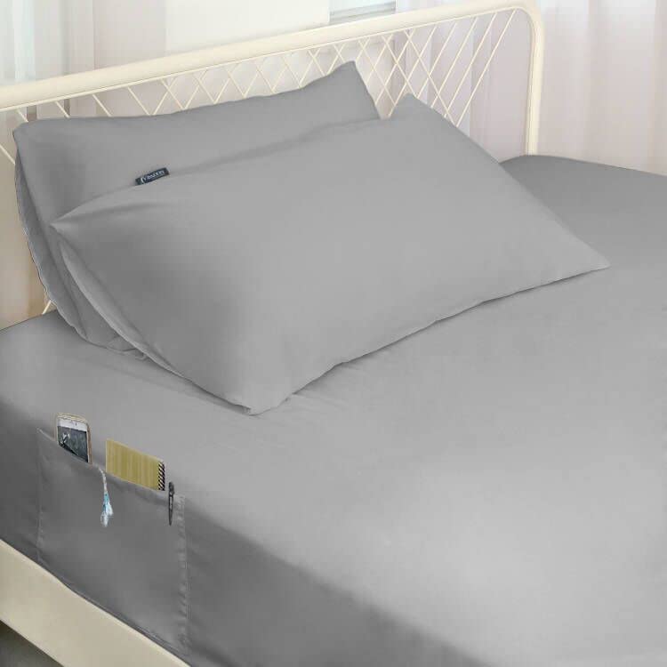 Deep Pocket King Sheet Set For Air Mattress - Extra Deep Pocket King Bed Sheet Set - 3Pcs Side Storage Pocket Fitted Sheet & Pillowcases Easily Fits 16In To 24In Pillow Top Air Bed Mattress(Grey)