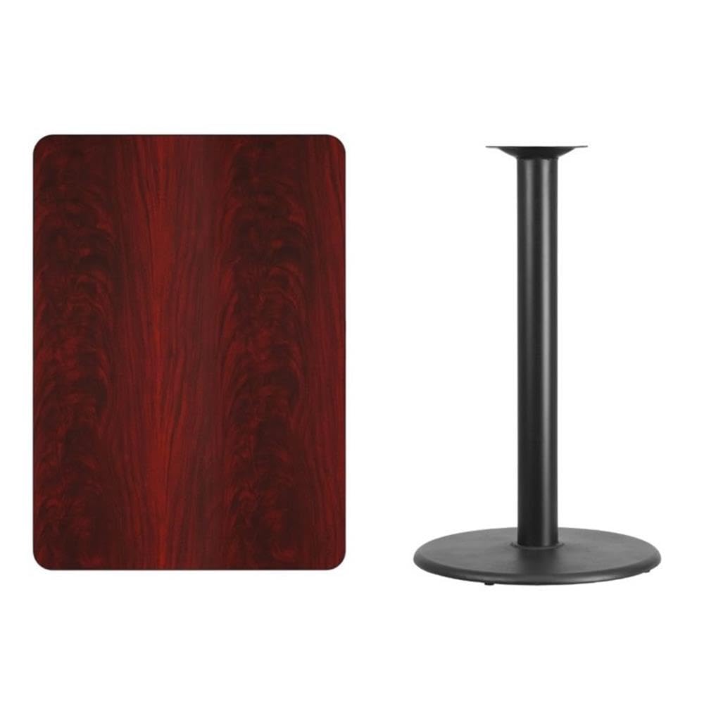 Flash Furniture 30'' x 42'' Rectangular Mahogany Laminate Table Top with 24'' Round Bar Height Table Base