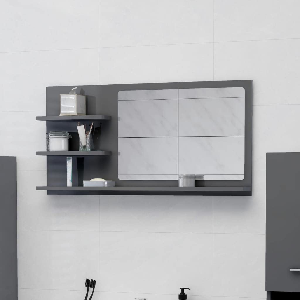 Bathroom Mirror High Gloss Gray 35.4&quot;x4.1&quot;x17.7&quot; Engineered Wood